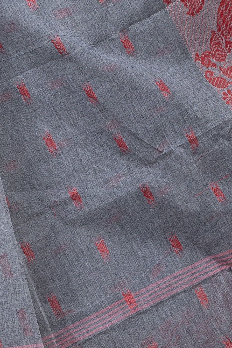 Grey Pure Cotton ParSakuntala Tant Saree (532)